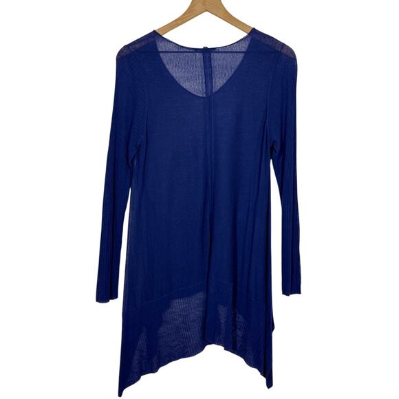 Eileen Fisher Asymmetric Hi-Lo Tunic Top Womens Small Dark Blue Long Sleeve - Picture 2 of 8